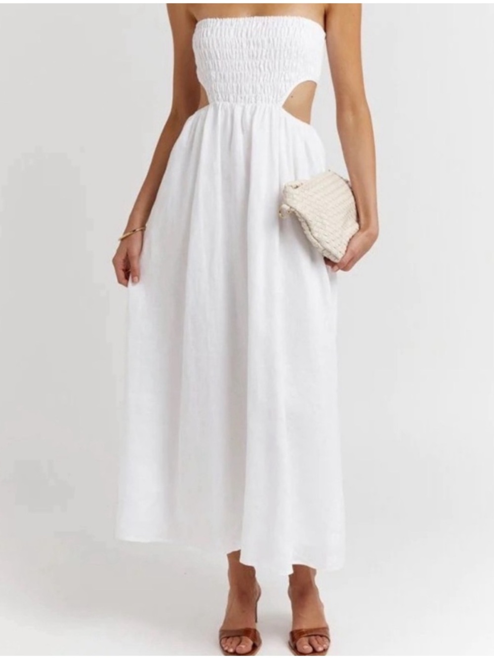 DISSH Nell White Strapless Linen Long Midi Dress Size AU 10 US 6 - Picture 3 of 9